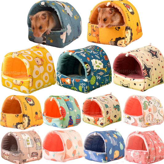 Cute Cartoon Fleece Nest for Small Pets – Hamster Guinea Pig Rat Mice, 4 Sizes S/M/L/XL (3.15–7.87 in / 8–20 cm)