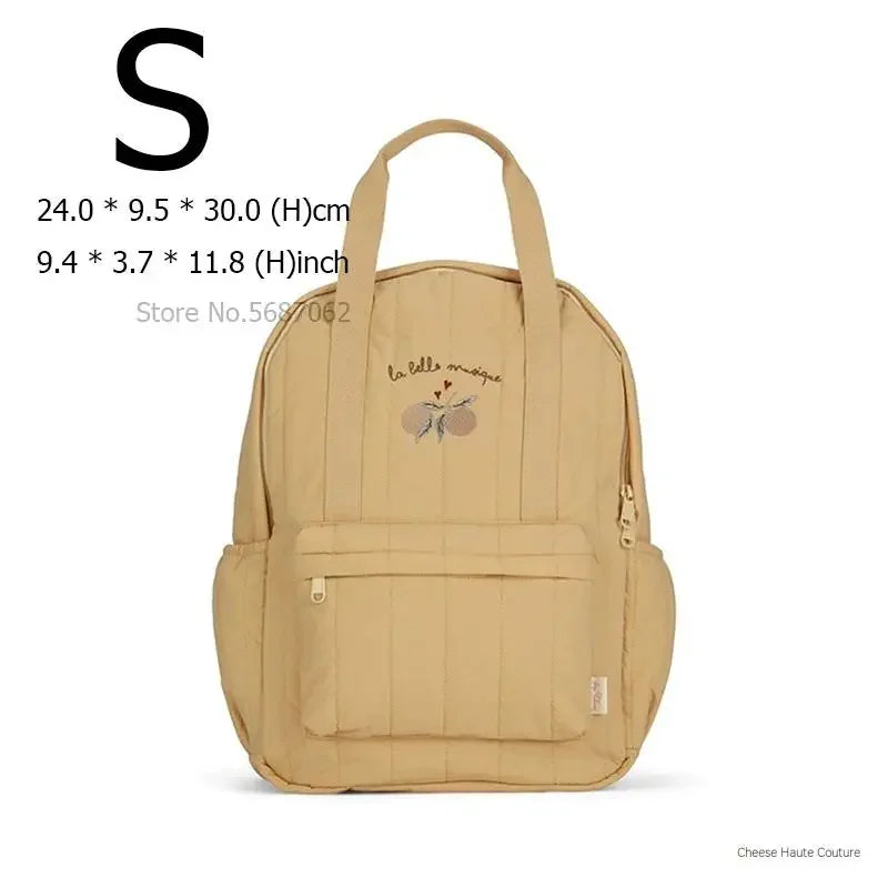 Kids Cotton Backpack (S/L) – Kindergarten & Travel Schoolbag for Toddlers, Children and Moms, Waterproof Geometric Cherry Lemon