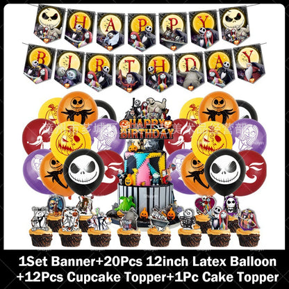 Halloween Birthday Party Decoration Kit with Balloons and Backdrop Options