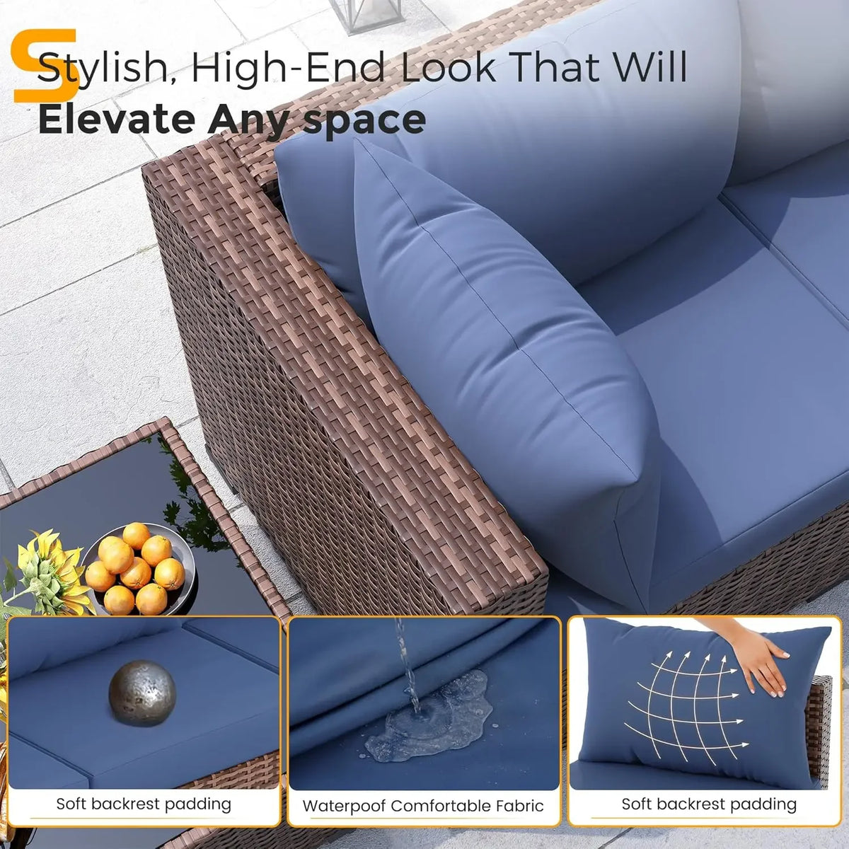 Furniture Set with Fire Pit Table, 8 Piece Sectional Sofas, All-Weather Wicker Conversation for Garden, Backyard,, Customized