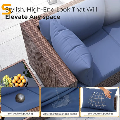 Furniture Set with Fire Pit Table, 8 Piece Sectional Sofas, All-Weather Wicker Conversation for Garden, Backyard,, Customized