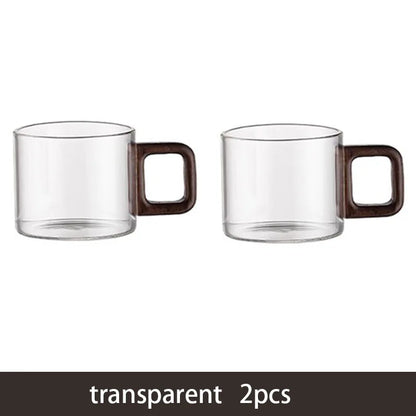 2/4/6-Pack Heat-Resistant Borosilicate Glass Tea & Espresso Cups with Walnut Handle, 120 ml (4 fl oz)
