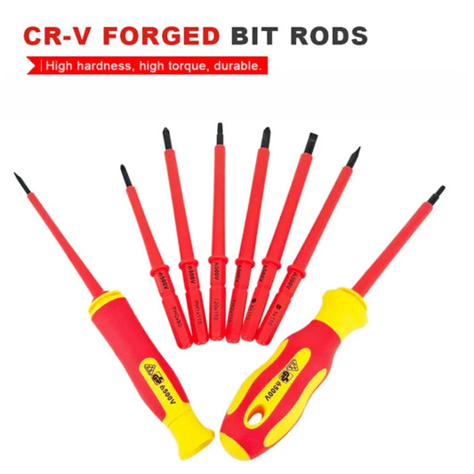 10-Piece VDE Insulated Screwdriver Set (500V) — Interchangeable Blades, Magnetic Tips & Case for Electricians and Home Use