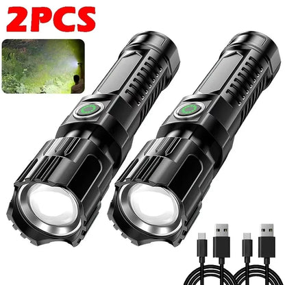 Tactical LED Flashlight — USB-C Rechargeable, Zoomable, Waterproof