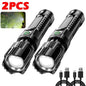 Tactical LED Flashlight — USB-C Rechargeable, Zoomable, Waterproof