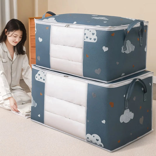 Foldable Large Capacity Clothes Storage Bag Organizer – Reinforced Handle & Sturdy Zipper | Medium 55×35×25 cm / Large 60×40×30 cm