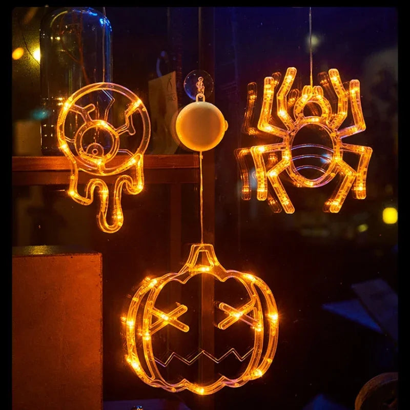 Halloween Window Light with Suction Cup – Battery-Operated Pumpkin & Ghost Hanging Decor for Home, Door & Window Display – 7 Designs