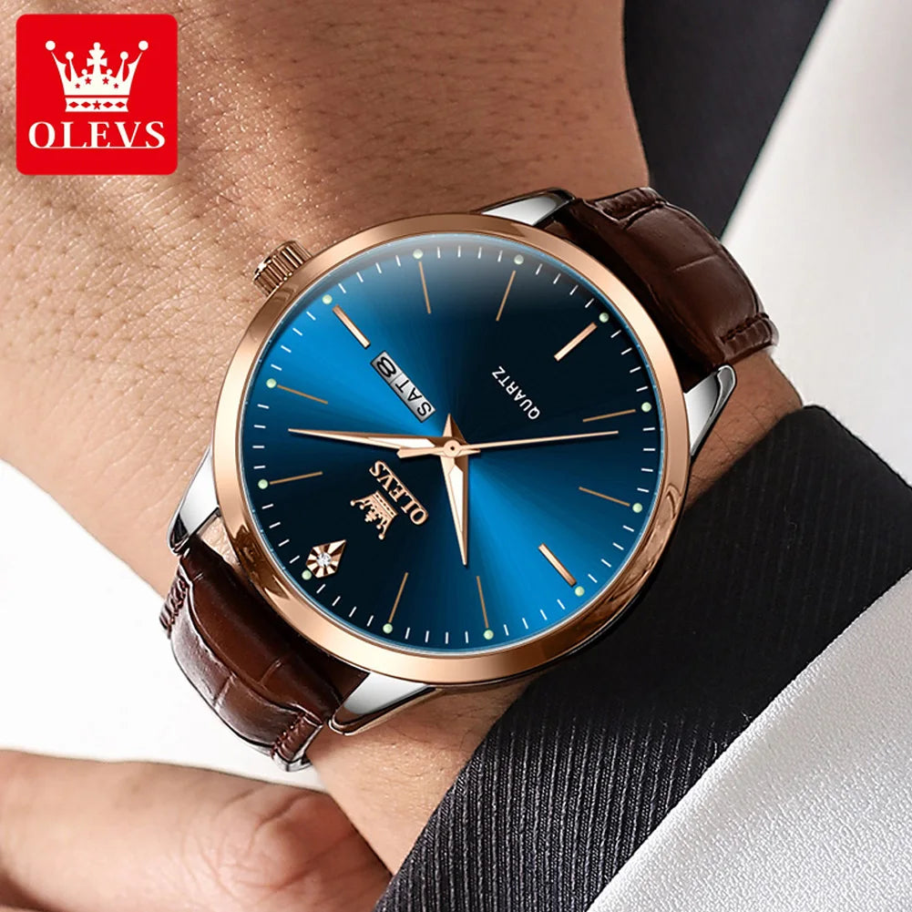 OLEVS 2935 Men’s Quartz Watch with Leather Strap and Calendar