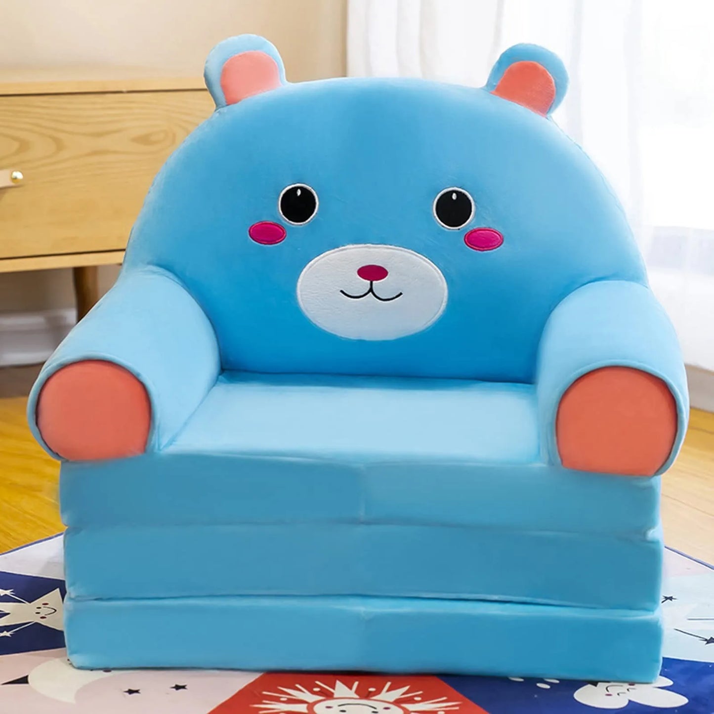 Children's 2-in-1 Foldable Plush Sofa Bed Cartoon Kids Chair & Nap Lounger