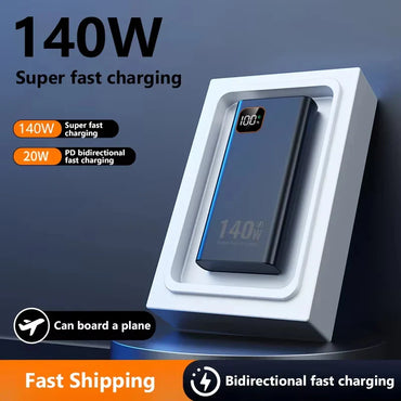 100000mAh 140W Portable Power Bank - Super Fast USB-C, Lightning & Triple USB Charger with Digital Display