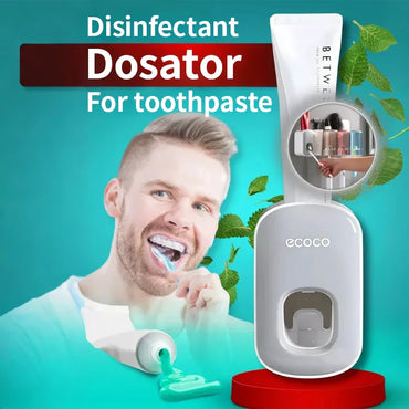 Automatic Wall-Mounted Toothpaste Dispenser with Toothbrush Holder — Suction Adhesive, Black/Gray