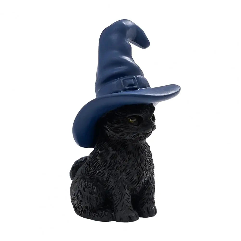 Halloween Witch Cat Resin Figurine - Spooky Cat with Witch Hat, Pumpkin, Skull & Moon Statue for Tabletop, Mantel & Shelf Decor - 5 Designs