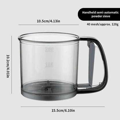 Kitchen baking, cake flour sieve, 40 mesh semi-automatic filter sieve, flour sieve with capacity scale