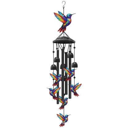 Hummingbird & Cardinal Metal Wind Chimes – Colorful Outdoor Garden Decor, ~37" with Aluminum Tubes & Bells
