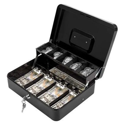 Small Lockable Cash Box with Key – Coin Tray for Coins & Notes