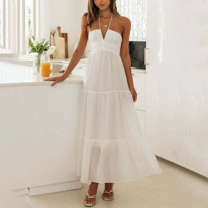 Women's Sleeveless V-Neck Casual Maxi Dress – Solid Color Spaghetti Strap A-Line Summer Dress