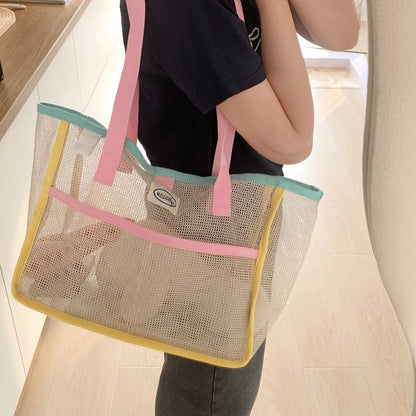 Ladies Summer Transparent Mesh Breathable Handbag Outdoor Beach Shower Handbag Large Capacity Beach Bags Portable Swimming Tote