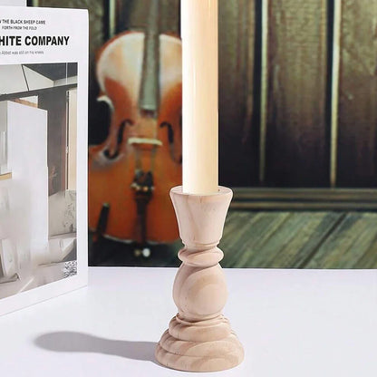 Handcrafted Unfinished Wooden Pillar Candle Holder Rustic Candlestick for Home Decor