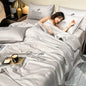 Embroidery Summer Cooling Quilt - Breathable Ice Silk Comforter 4-Piece Bedding Set (Queen 200 x 230 cm / 78.7 x 90.6 in)