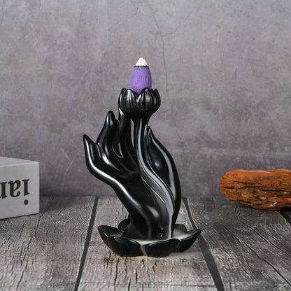 Buddha hand lotus reflux incense burner, waterfall incense burner, reflux incense burner handmade resin waterfall incense holder