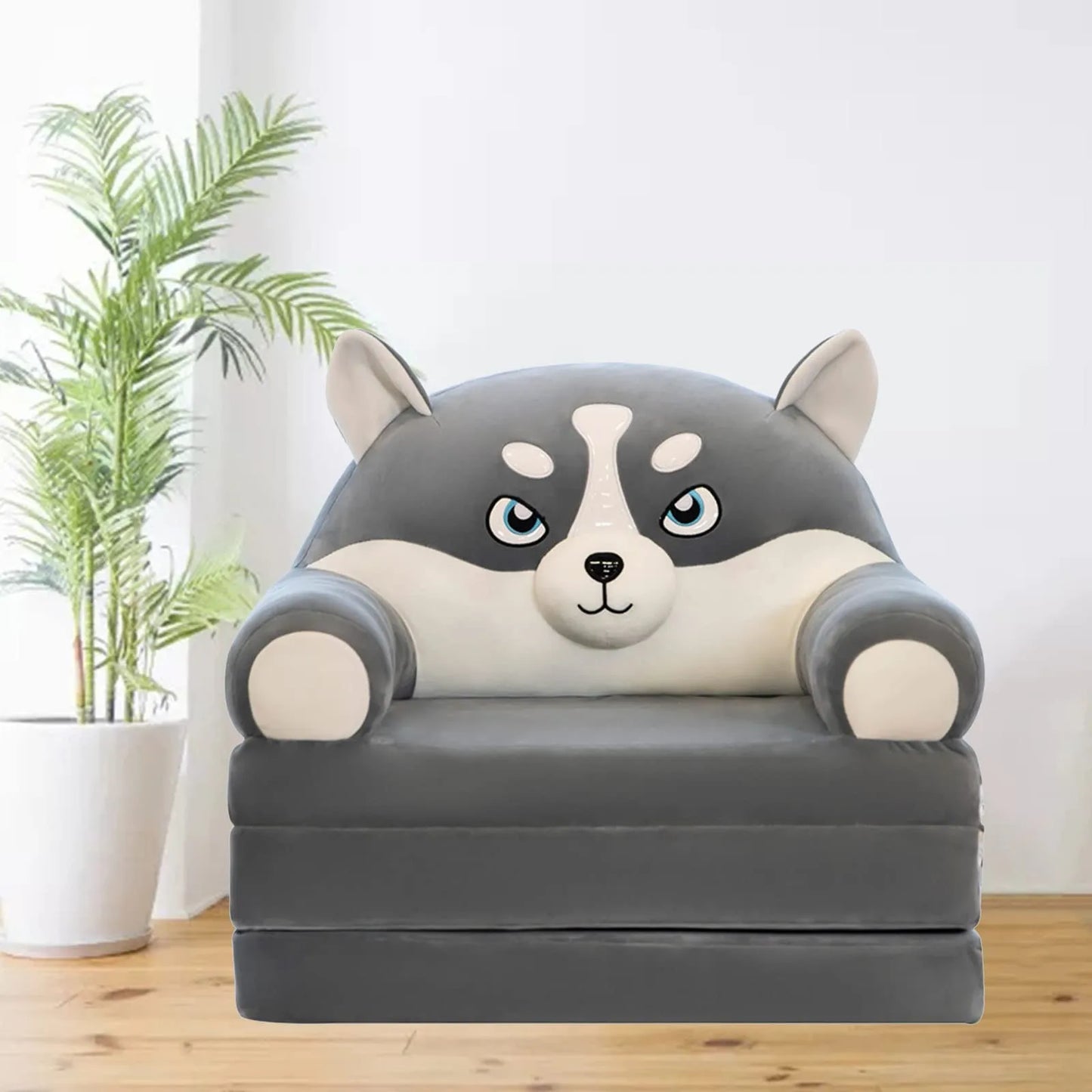 Plush Foldable Kids 2-in-1 Sofa Bed – Cartoon Flip-Open Armchair & Nap Lounger