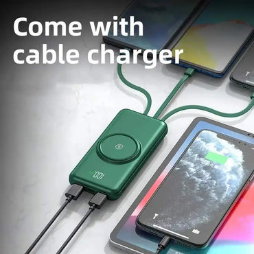 200000mAh Portable Power Bank Wireless Charger — 4 Built-In Cables, LED Digital Display, PD 20W & 120W Fast Charge