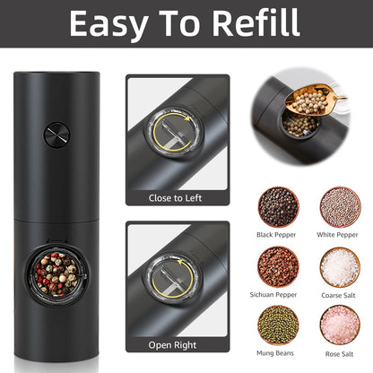 Electric Automatic Salt & Pepper Grinder Set — Battery-Powered Mill with LED Light & Adjustable Coarseness