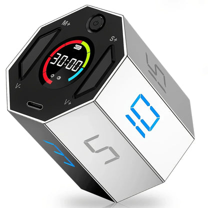 Pomodoro Flip Cube Timer - Magnetic Digital Visual Timer, Rechargeable USB-C, Silent Alarm for Study & Office Productivity