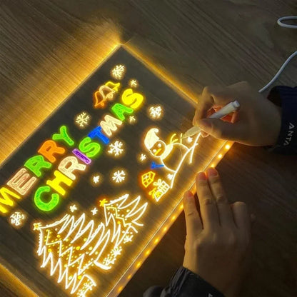 LED Acrylic Message Board – Rewritable Glowing Drawing & Message Lamp with 7 Color Pens