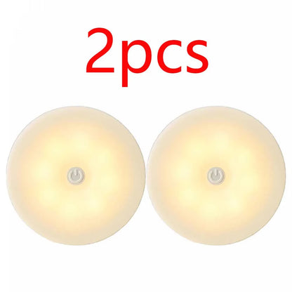 2-Pack LED Motion Sensor Night Light – USB Rechargeable, Magnetic Auto On/Off, Warm & White