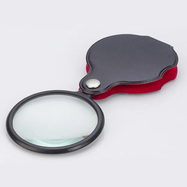 Foldable Pocket Magnifier 6X/8X – 50mm & 60mm (2.0 in / 2.4 in) Glass Lens Leather Case Handheld Loupe for Reading & Jewelry