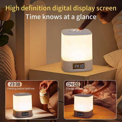 Rechargeable LED Night Light with Clock Display - USB Bedside Lamp, Touch & Remote, Adjustable Brightness & Color Temperature for Nursery & Reading