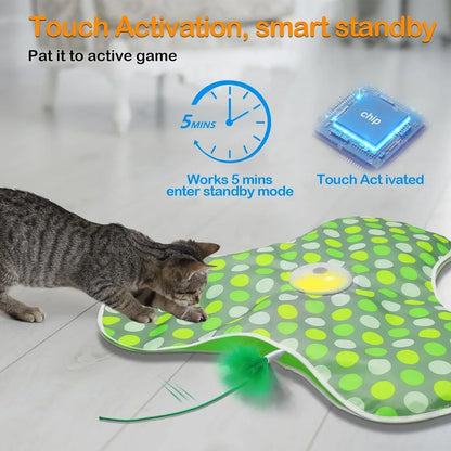 Interactive Hide and Seek Cat Toy – Motion-Activated Squeaky Mouse with Concealed Feather Wand, USB Rechargeable