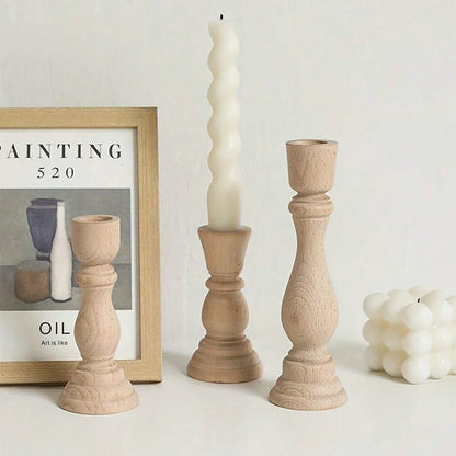 Handcrafted Unfinished Wooden Pillar Candle Holder Rustic Candlestick for Home Decor
