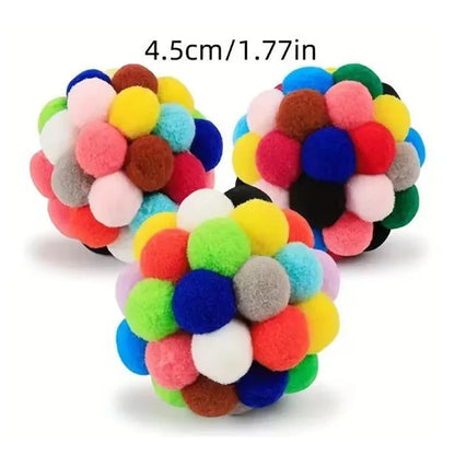 Plush Pompom Bell Ball Cat Toy — Bouncy Interactive Pet Toy (Random Color)