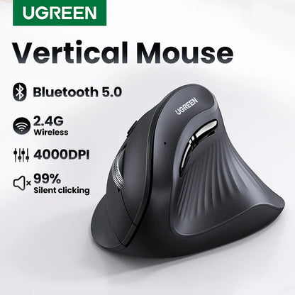 Vertical Ergonomic Wireless Mouse Bluetooth 5.0 & 2.4GHz, 4000 DPI, 6 Silent Buttons for MacBook Laptop Tablet PC