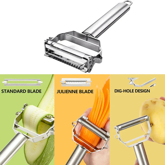 Stainless Steel 2-in-1 Vegetable Peeler & Slicer – Rotary Potato Peeler, Carrot Grater & Julienne Shredder