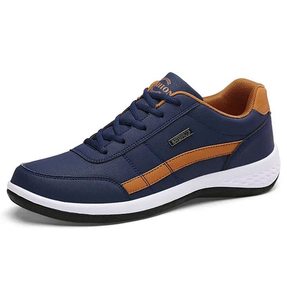 Men's Leather Lace-Up Vulcanized Sneakers, Casual Comfortable Ankle Trainers
