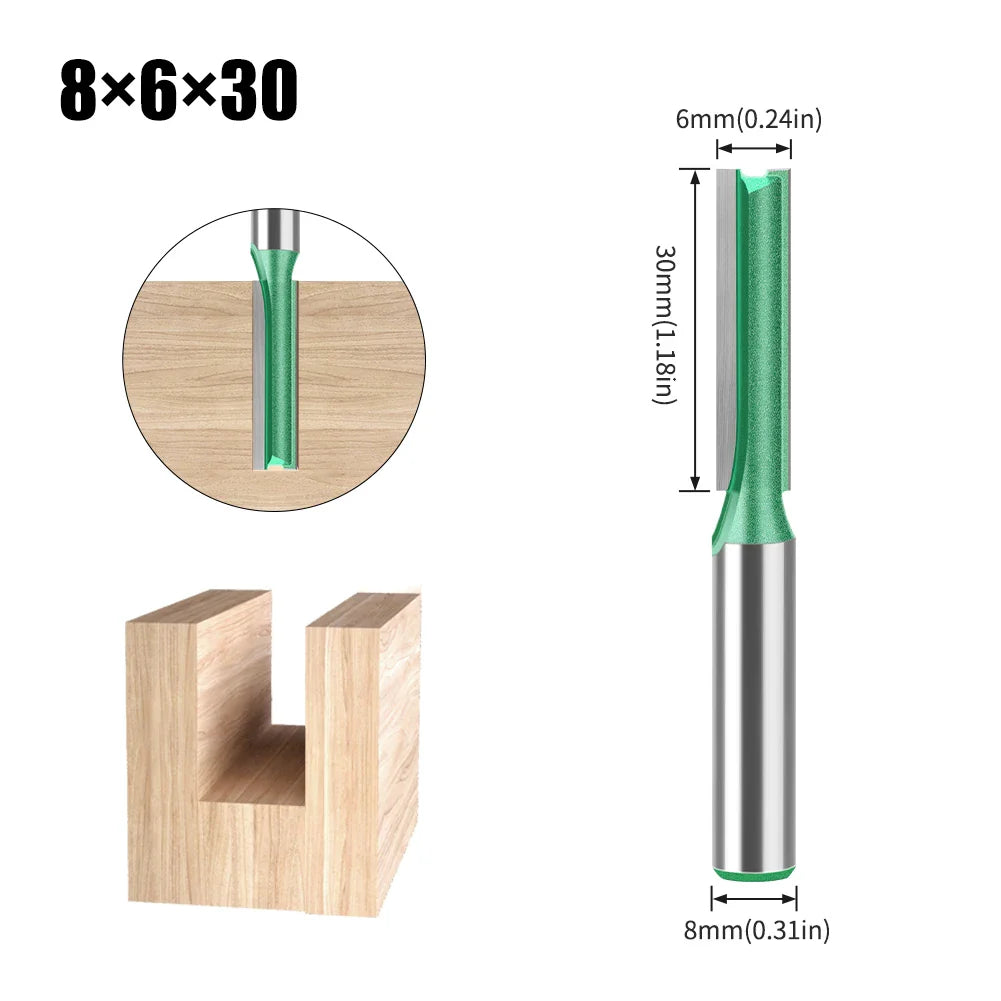 Tungsten Carbide Router Bit 3-20mm (0.12-0.79 in) Diameter, 8mm (0.315 in) Shank, Single/Double Flute Straight Bit for Woodworking