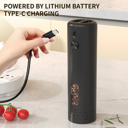 Electric Salt and Pepper Grinder Set – USB Rechargeable Automatic Ceramic Mills, 6-Setting Adjustable Coarseness, LED Light, 110 ml (3.72 fl oz)