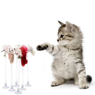 Interactive Cat Feather Wand with Sisal Mouse and Mini Bell Teaser Toy for Cats