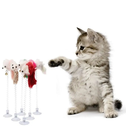 Interactive Cat Feather Wand with Sisal Mouse and Mini Bell Teaser Toy for Cats