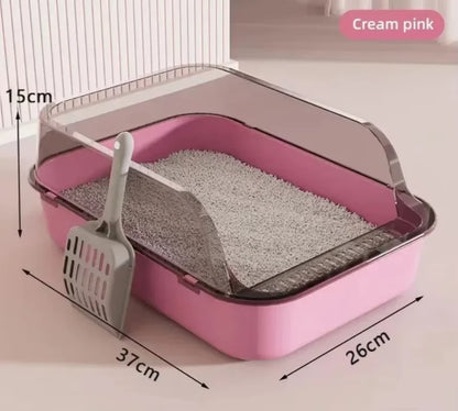 Semi-Enclosed Cat Litter Box Splashproof High-Side Kitten Litter Tray for Indoor Use
