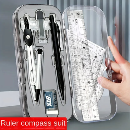 8-Piece Geometry Drawing Set for School — Compass, Mechanical Pencil, Protractor, Ruler & Tripod with Storage Case