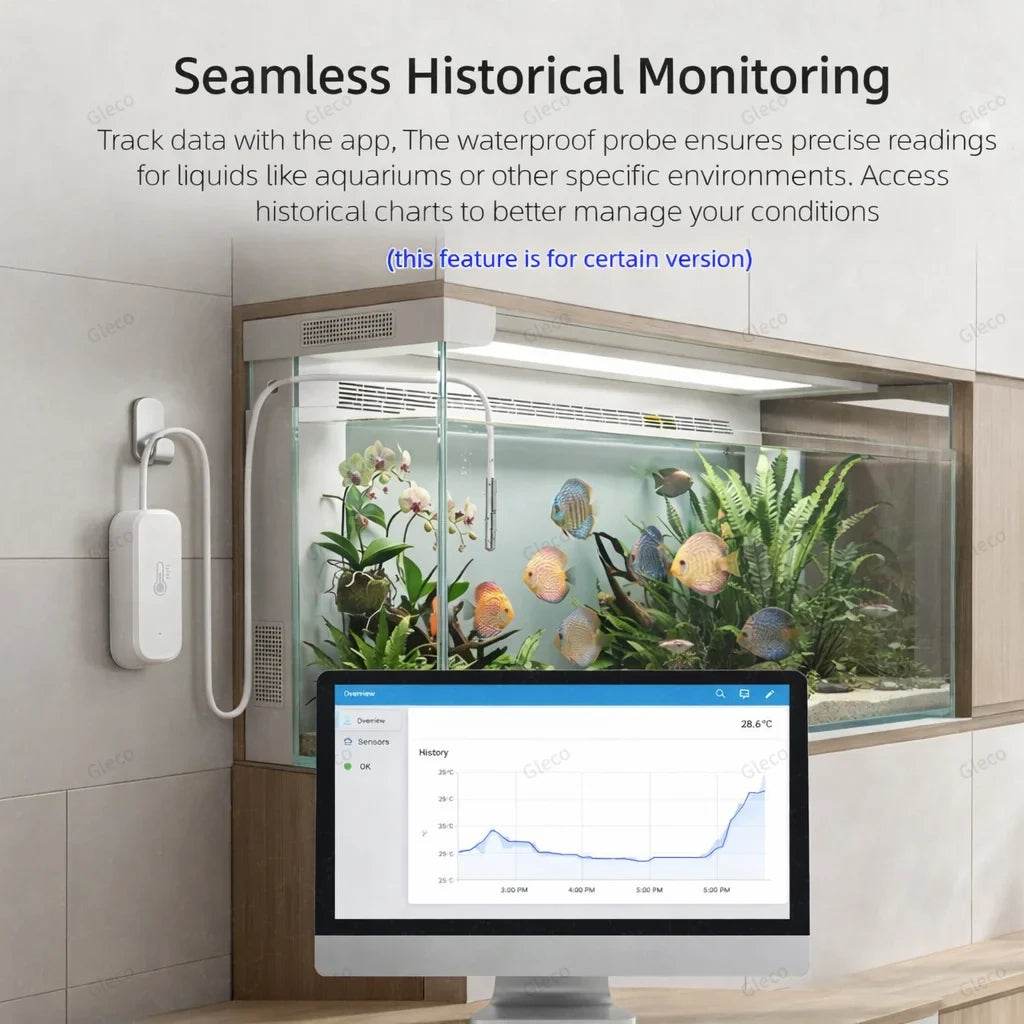 Zigbee 3.0 Smart Temperature Humidity Sensor Option With 1M Waterproof Probe For Zigbee2MQTT Home Assistant Aquarium Incubator