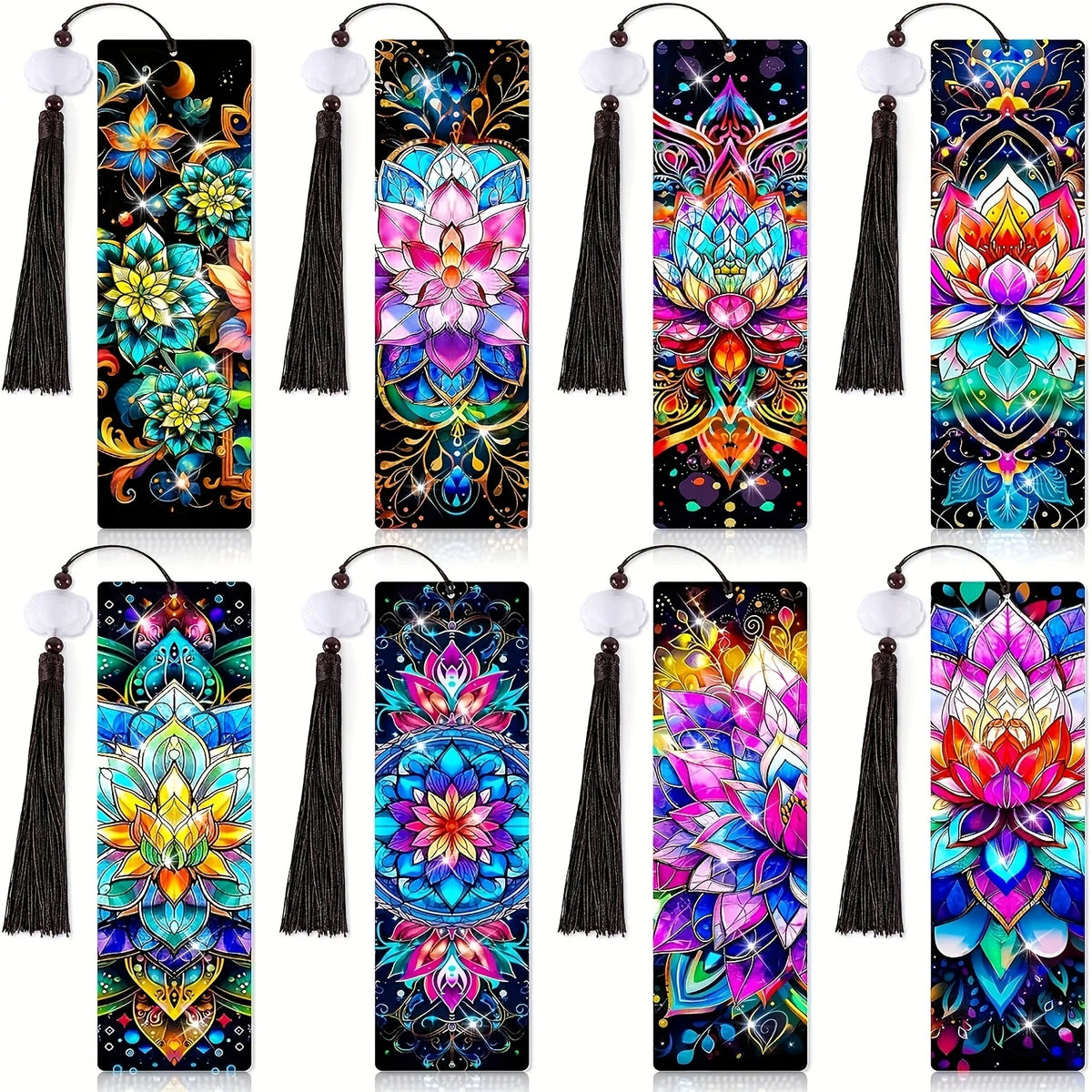 8-Piece Floral Diamond Painting Bookmark Craft Kit
