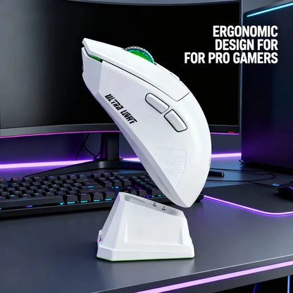 Wireless Bluetooth Dual-Mode Gaming Mouse with Touchscreen and Magnetic Charging Dock, Ultra-Light Macro Controls