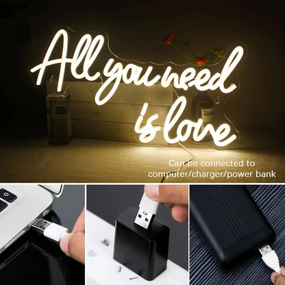 All You Need Is Love Neon Sign LED Neon Light Wall Decor for Bedroom Party Birthday Wedding Party Gift for Friend USB Powered