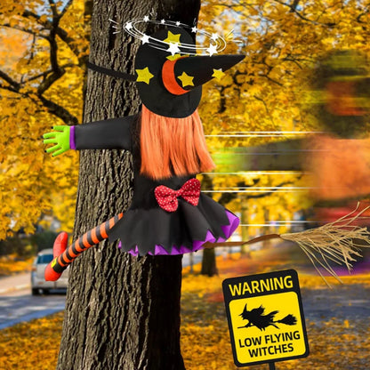 Halloween Witch Crashing Into Tree Decoration - 100 x 110 cm