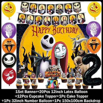 Halloween Birthday Party Decoration Kit with Balloons and Backdrop Options